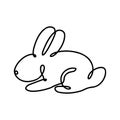 Funny rabbits. Easter bunny continuous one line drawing. Black and white contour. Vector illustration.