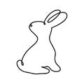 Funny rabbits. Easter bunny continuous one line drawing. Black and white contour. Vector illustration.