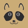 Funny raccon face on brown background. Vector