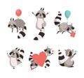 Funny Raccoon Animal Character with Striped Tail Vector Set Royalty Free Stock Photo