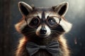 Funny raccoon wearing pair of oversized glasses and bowtie, posing for camera Royalty Free Stock Photo