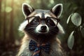 Funny raccoon wearing pair of oversized glasses and bowtie, posing for camera Royalty Free Stock Photo