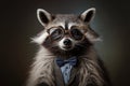 Funny raccoon wearing pair of oversized glasses and bowtie, posing for camera Royalty Free Stock Photo