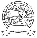 Funny railroader. Coloring book. Emblem