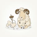 Funny ram and yarn Royalty Free Stock Photo