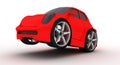 Funny red car on white background