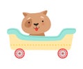 Funny Red Cheeked Dog Riding on Carriage Vector Illustration