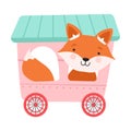 Funny Red Cheeked Fox Riding on Carriage Vector Illustration