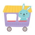 Funny Red Cheeked Hare Riding on Carriage Vector Illustration