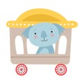 Funny Red Cheeked Koala Riding on Carriage Vector Illustration