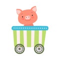 Funny Red Cheeked Pig Riding on Carriage Vector Illustration