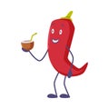 Funny Red Chili Pepper Character Holding Coconut Cocktail Vector Illustration Royalty Free Stock Photo