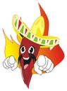 Funny chili pepper pancho on fire