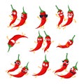 Funny red chili peppers - vector isolated cartoon emoticons Royalty Free Stock Photo