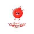 Funny Red Christmas Ball Cartoon Character Waving Royalty Free Stock Photo