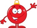 Funny Red Christmas Ball Cartoon Character Waving Royalty Free Stock Photo