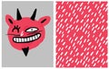 Funny Red Devil Vector Illustration. Halloween Party Print. Red Monster.