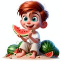 Funny red-haired boy eating watermelon Royalty Free Stock Photo