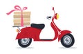 Funny red scooter with pizza. Pizza Delivery