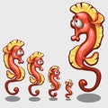 Funny red sea horse, five icons of different sizes