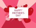 Funny red shining sparkling hearts. Pink and red background. Happy Mother`s Day greeting card Royalty Free Stock Photo