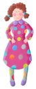 Funny redhead girl wearing colorful polka dot dress