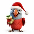 Funny Redparrot With Santa Hat Holding A Gift Box - Photorealistic 3d Rendering Royalty Free Stock Photo