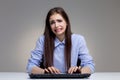 Funny regretful woman using keyboard Royalty Free Stock Photo