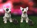 Funny resin dog figurines sitting on the lawn