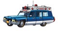 Funny retro ambulance car with eyes vector
