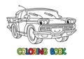 Funny retro car with eyes. Coloring book