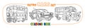 Funny small retro cars with eyes coloring book set Royalty Free Stock Photo