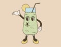 Funny retro groove character, a glass with an alcoholic cocktail and a drinking straw. Vector isolated lemonade drink in Royalty Free Stock Photo