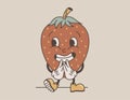 Funny retro groovy fruit character. Vector isolated excited smiling strawberry berry, old cartoon style