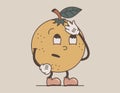 Funny retro groovy fruit character. Vector isolated orange rolling his eyes and doing a facepalm, old cartoon style.