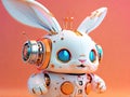 Funny robot bunny with headphones illustration