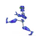 Funny robot cartoon crazy walk along in a white background Royalty Free Stock Photo