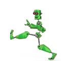 Funny robot cartoon crazy walk along in a white background Royalty Free Stock Photo