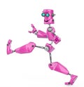 Funny robot cartoon crazy walk along in a white background