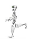 Funny robot cartoon jogging in front in a white background