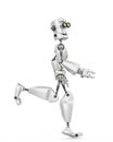 Funny robot cartoon jogging in a white background side view