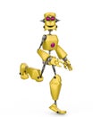 Funny robot cartoon running happy in a white background Royalty Free Stock Photo