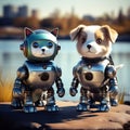 Funny robot cat and dog illustration Royalty Free Stock Photo