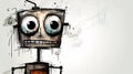 Funny Robot Face: A Grungy Cartoon Robot Critiquing Consumer Culture