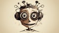 Funny Robot Face With Steampunk Character And Expressive Facial Features