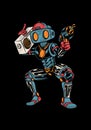 Funny robot illustration bringing vintage radio