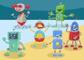 Funny robots cartoon characters group