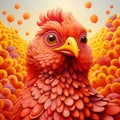 Funny Rooster With Orange Balloons: A Hyper-detailed Contemporary Chinese Art