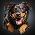 Funny Rottweiler Leaping With Happy Face - Hilarious Dog Image