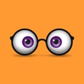 Funny round eyeglass frame and eyeballs with colored irises